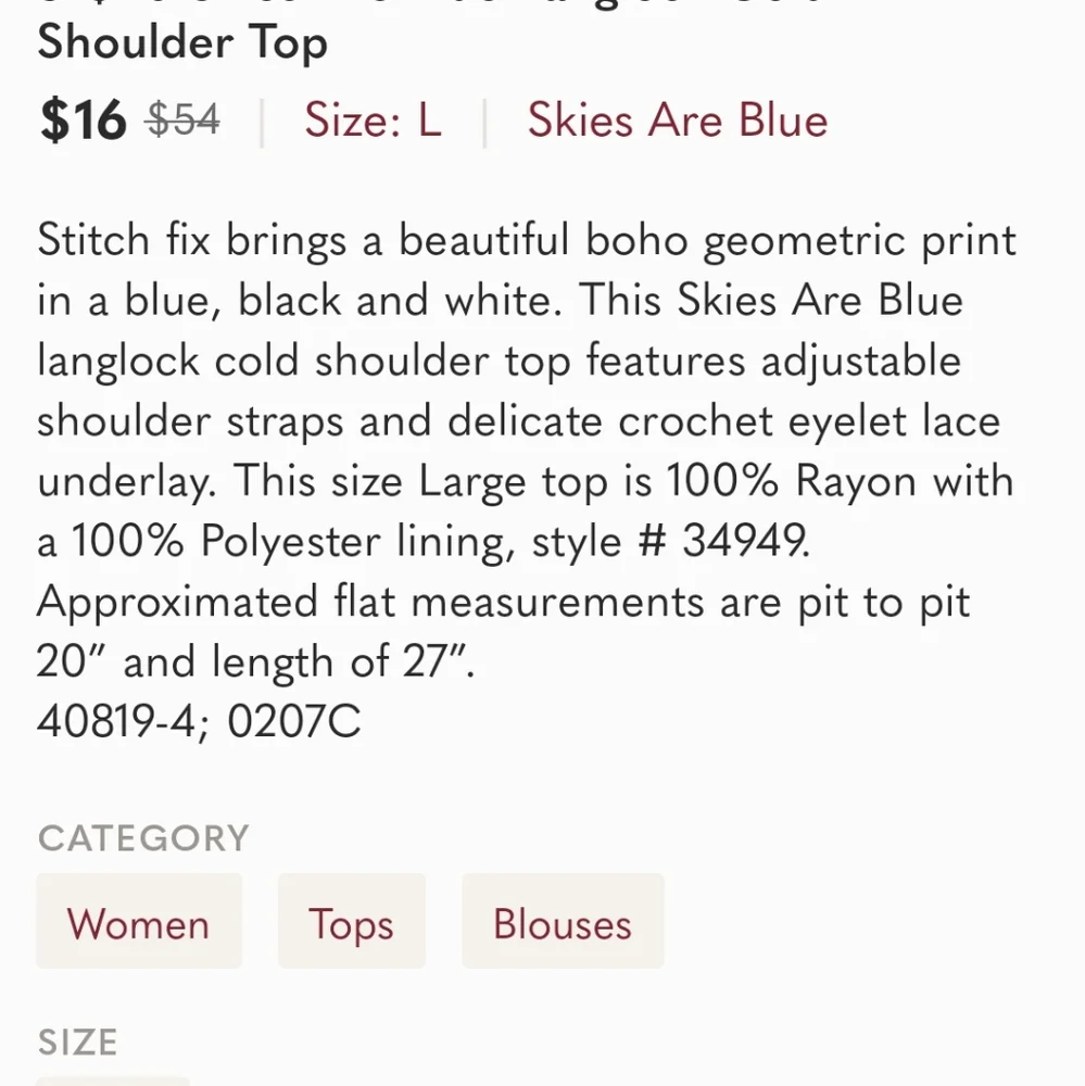 Skies Are Blue Womans Langlock Navy Cold‎ Shoulder Tribal Flowy Top Size Medium